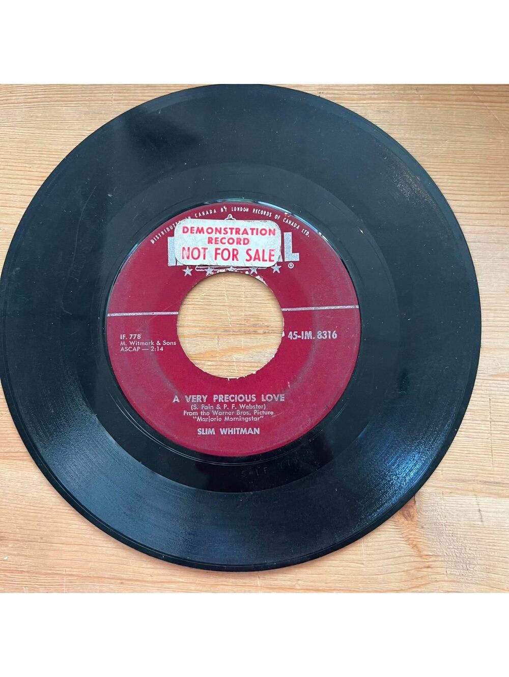 Slim Whitman - A Very Precious Love/Careless Hands 45rpm VG+ R08